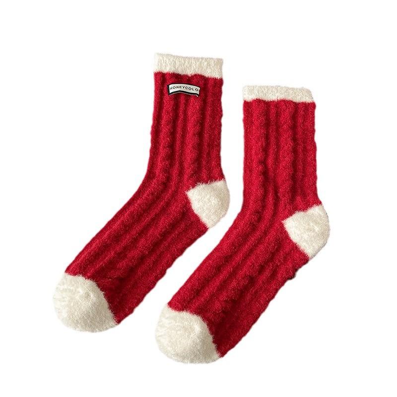 Women's Autumn and Winter Christmas Thickened Warm This Year Red Socks