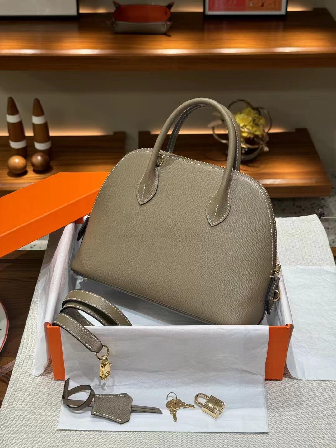 

2024 Genuine Leather Epsom Palm Print Women s Bowling Bag - Handheld & Crossbody 25cm x 18cm x 9cm