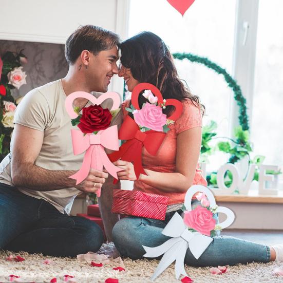 6 Pcs Single Flower Sleeves Paper Love Heart Floral Gift Flower Bouquet Wrapping Box