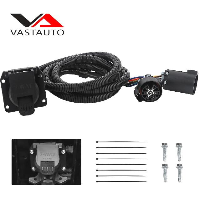 56070 7-Foot 7-Pin Trailer Wiring Harness Extension With Connector For Vehicle-Side Truck Bed,Fit For Chevy Dodge Ram GMC Ford Toyota Nissan