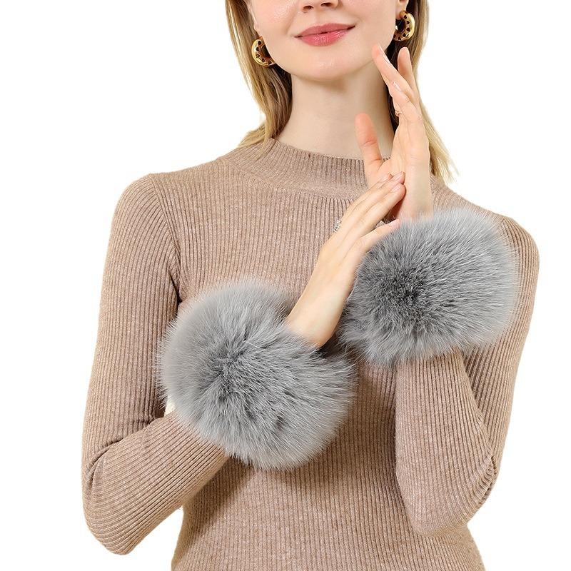 Autumn and winter fur decorative sleeves women's windproof cuffs imitation fox hair wrist guards winter warm plush wrist cover