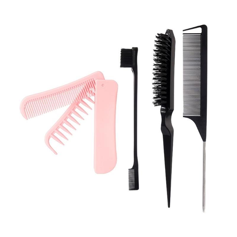 4Pcs Detangling Brush Set Edge Brush Teasing Brush Hair Styling Comb Metal Pin Ratted Tail Combs Folding Hair Comb