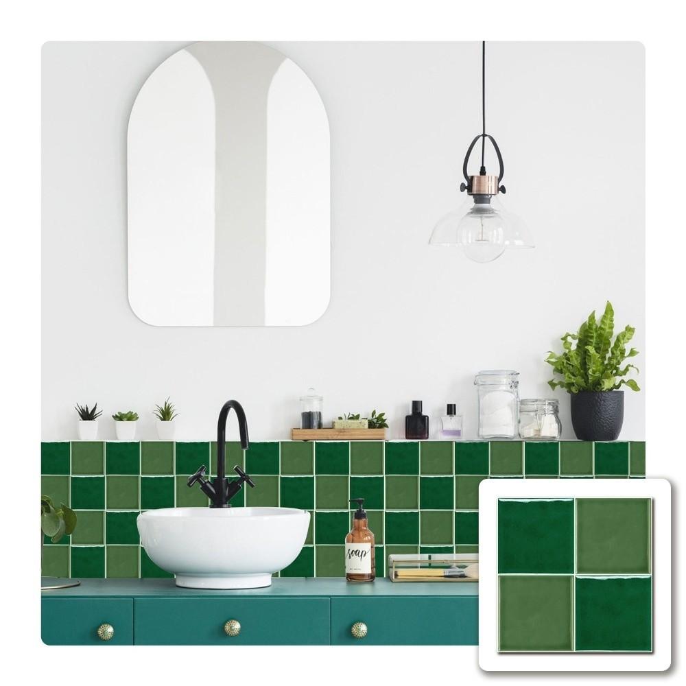10Pcs Self-adhesive Wall Stickers Square Thickened Tile Stickers Retro Kitchen Wallpaper