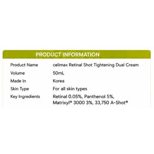 [NEW] Celimax Retinal Shot Tightening Dual Cream, 50mL