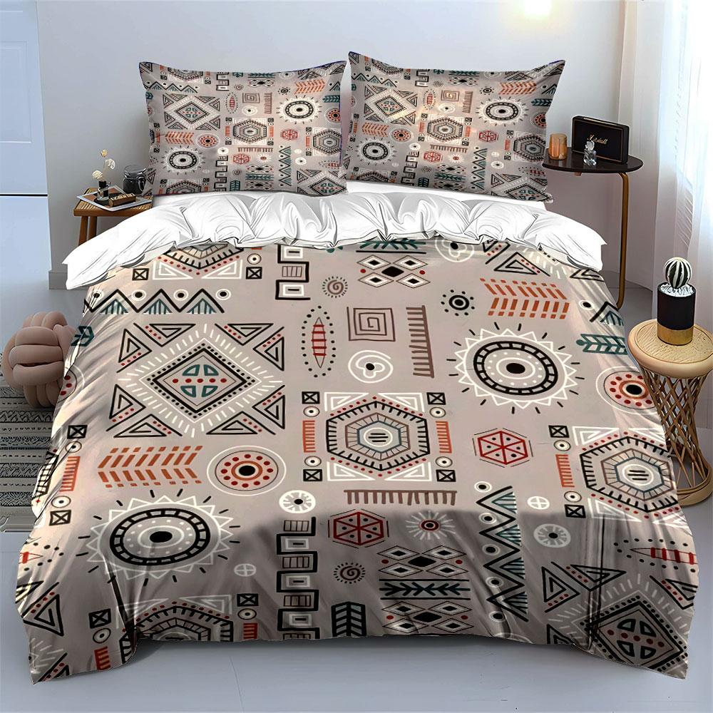 Geometric Patterns with Tribal Style Bedding Set for Kids Luxury Gift 3pcs Digital Print Comforter Set Soft Comfortable