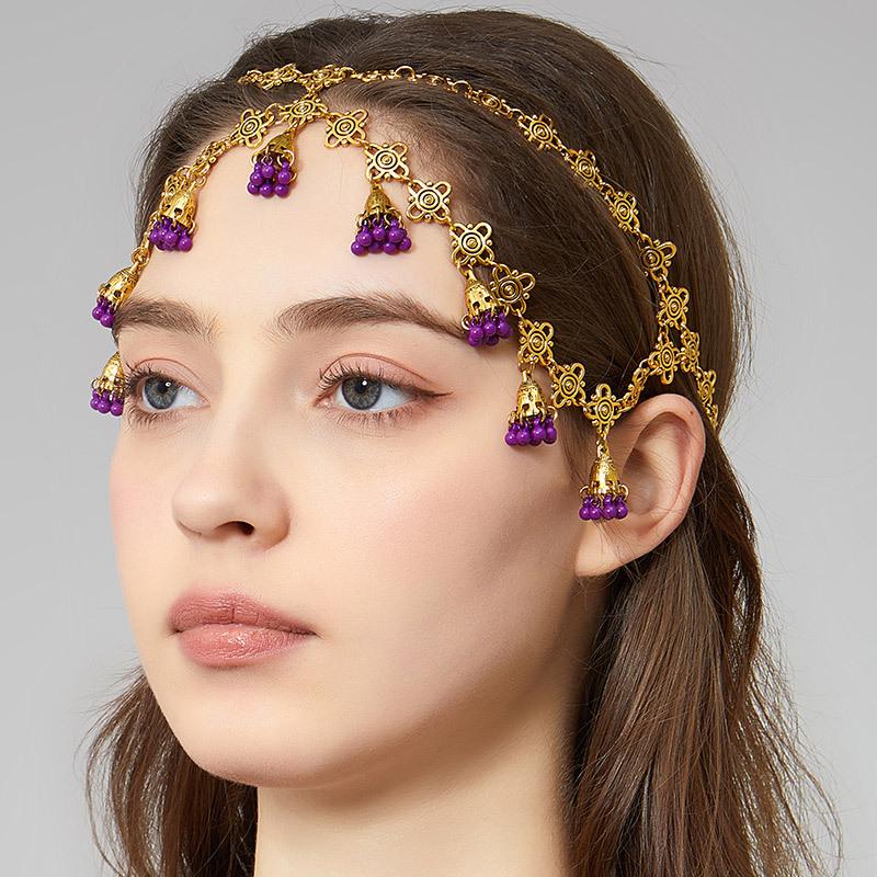 

Vintage Ethnic Style Tassel Forehead Chain Headpiece , Creative Fashion Hair Accessories for Women , Bohemian Tribal Hea фіолетовий