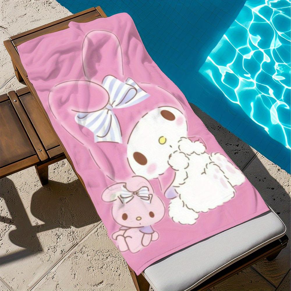 1pc Cute My Melody Beach Towel Pink Rabbit Bow Print Soft Absorbent Quick Dry Summer Beach Pool Bathroom Towel