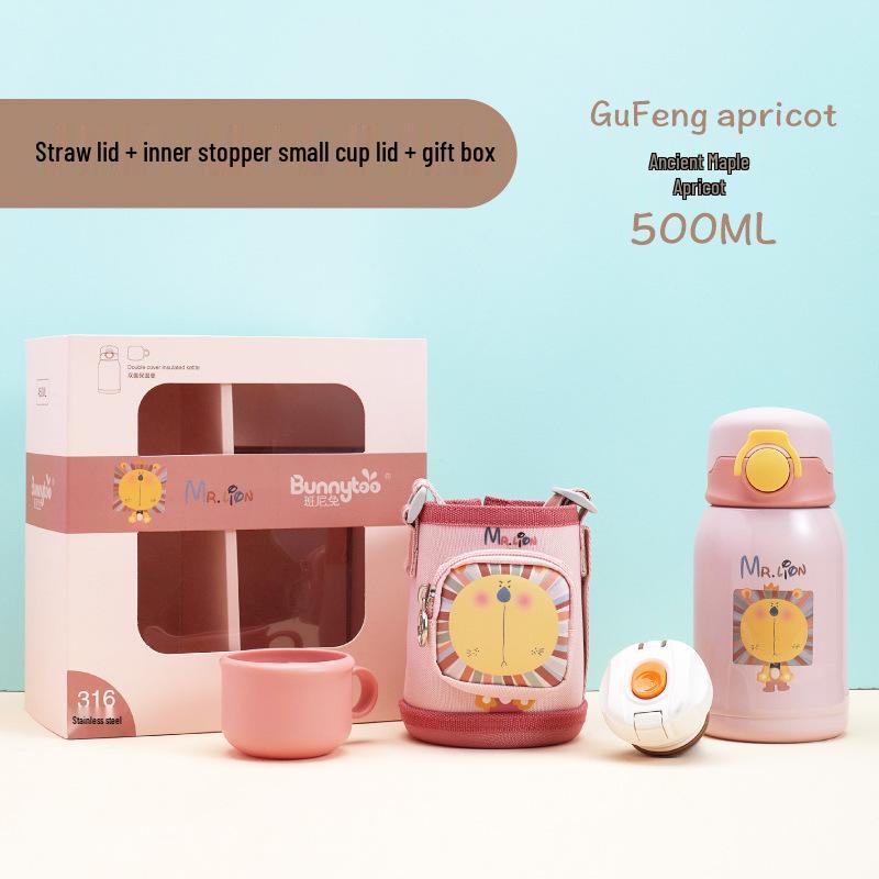 Benny Rabbit 316 Stainless Steel Children s Thermos Cup Set with Double Lid & Anti-Scald Straw 500ml
