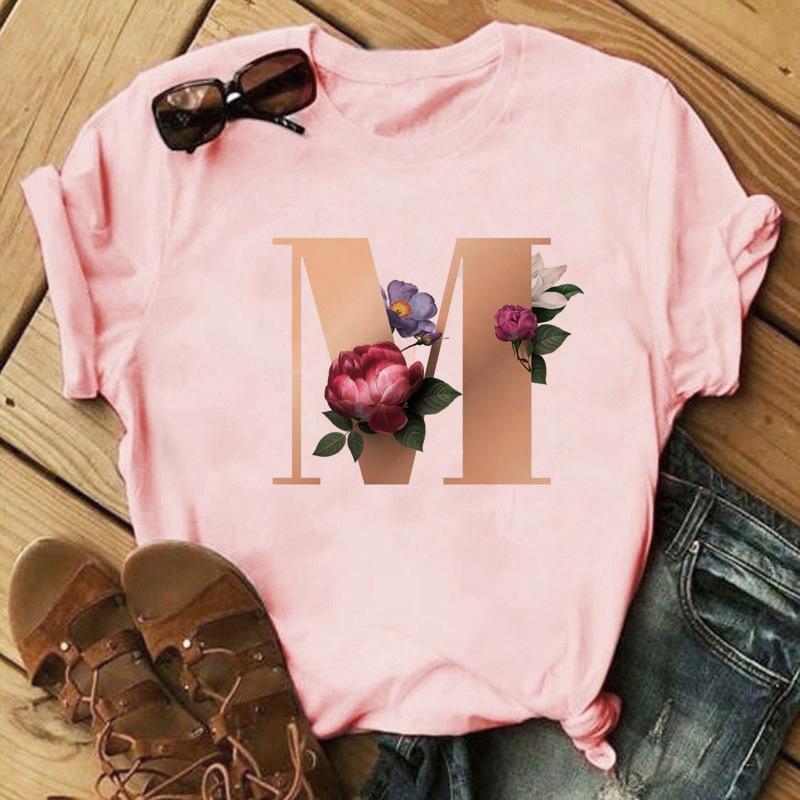 Stylish Gold 26 Letter Floral Print T-shirt Black Oversized for Men And Women Summer Polyester Fabric T-Shirt