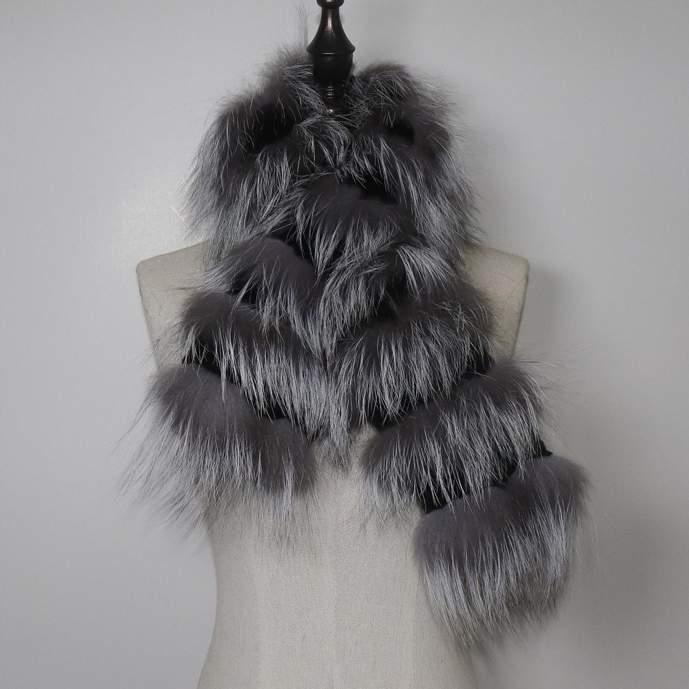 Winter Real Fox Fur Scarf Women Full Pelt Warm Natural Rex Rabbit Fur Scarves Female Thick Quality Real Fox Fur Muffler