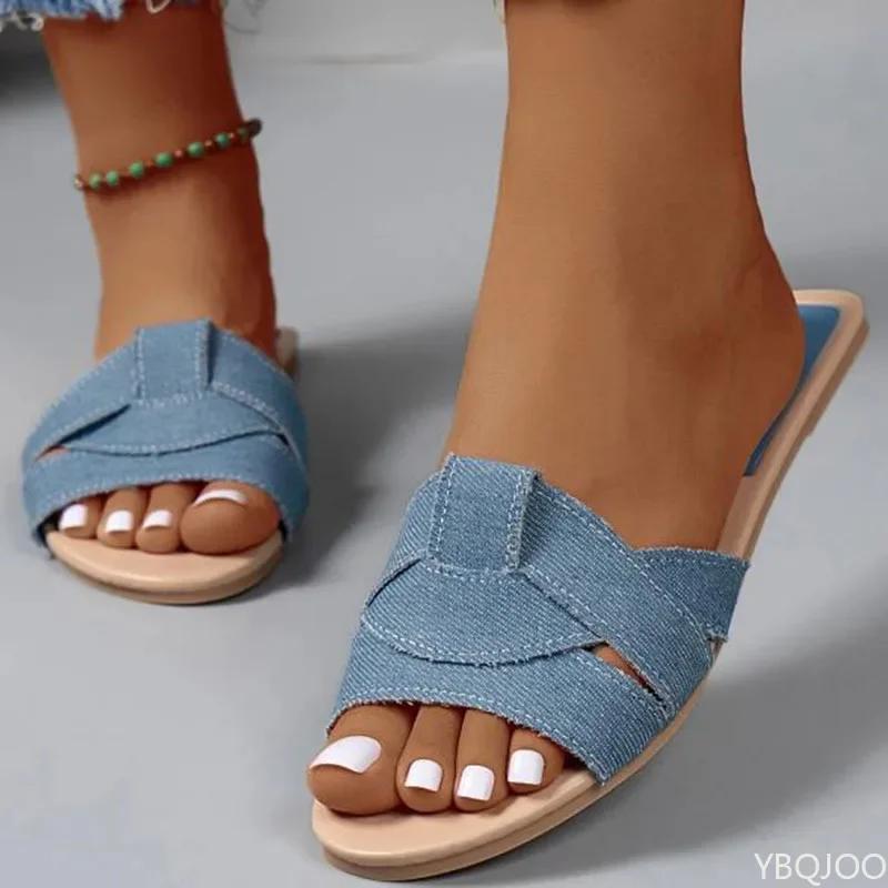 2025 Summer New Designer Traf Woman Flat New Slippers Woven with Comfortable Women's Shoes Casual Bottom Slippers Women's Shoes