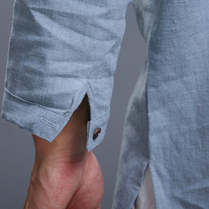 Shirt Mens Loose Long Sleeve V Neck Cotton Linen T Shirts Vintage Tops Blouse