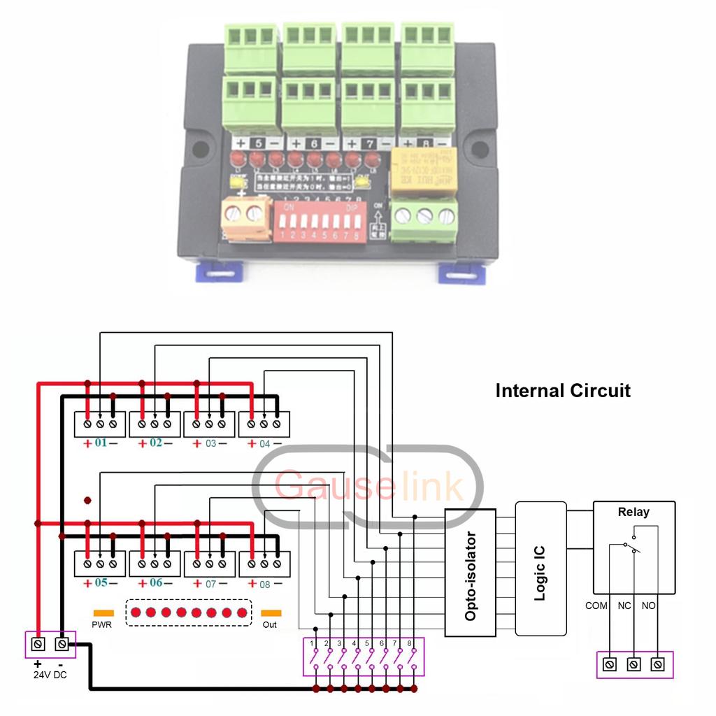 AND Gate Logic Processing Module Terminal Block With 8 Input Channel Sensor NPN/PNP Relay Output For Multiple Conditions Control