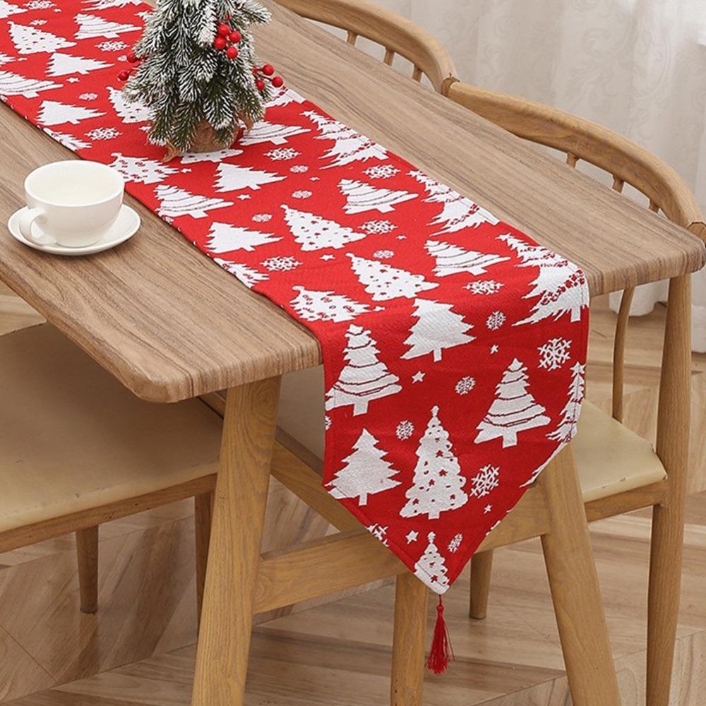 Snowman Themed Christmas Table Runner Cotton Tablecloth Holiday Dining Decor