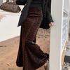 Velvet Leopard Print Skirt Women Autumn Winter High Waist Slim Casual Versatile Draping A Line Maxi Skirt