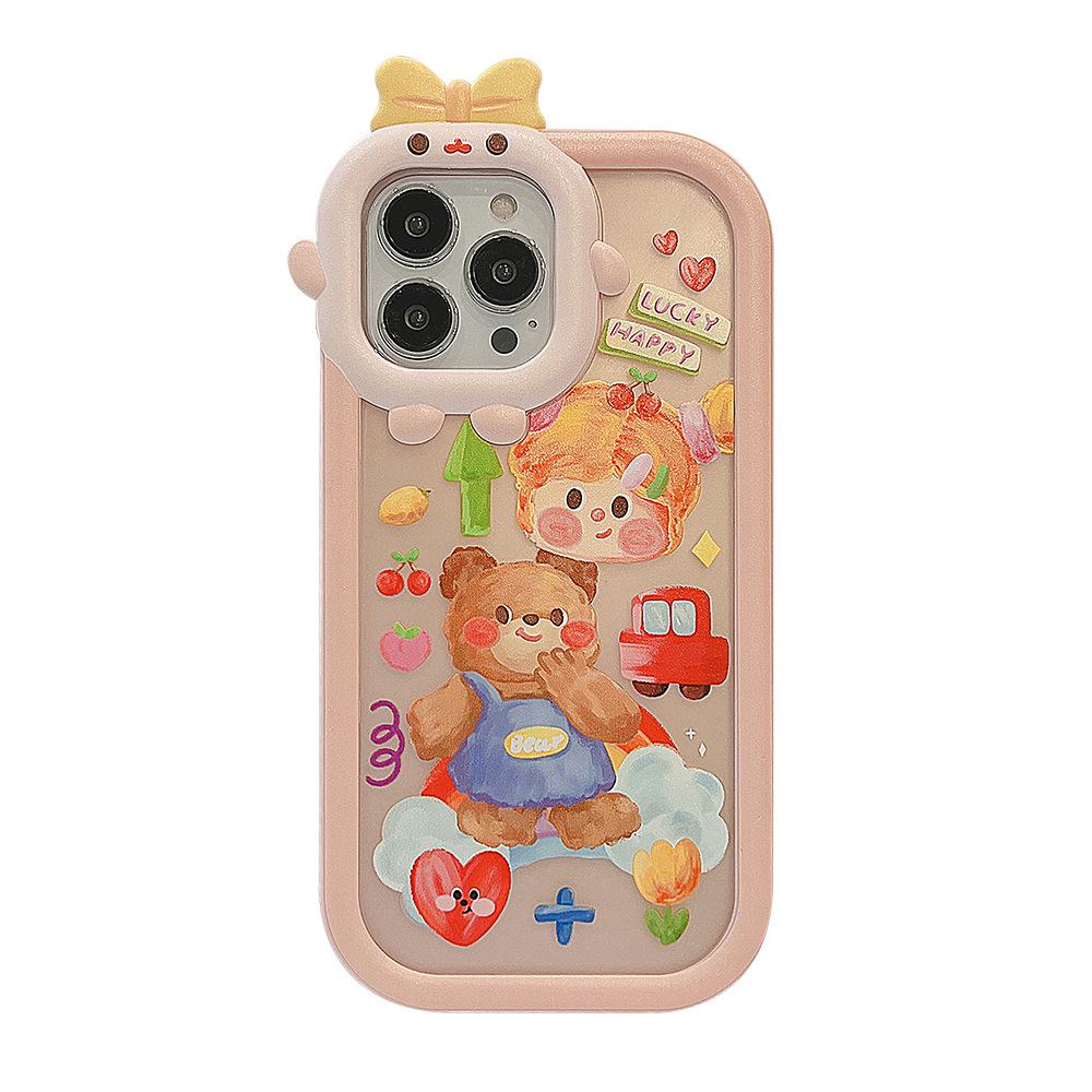 Custodia Morbida in Silicone con Orso Cartone Animato Ragazza Felice Graffiti Amore Auto Per Iphone 14 Pro Max Plus 13 11 12 Promax 3d Carina Capa Posteriore