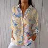 Women's Fashion Seven Sleeve Casual Lapel Back Tie Shirt Printed T-Shirt Top