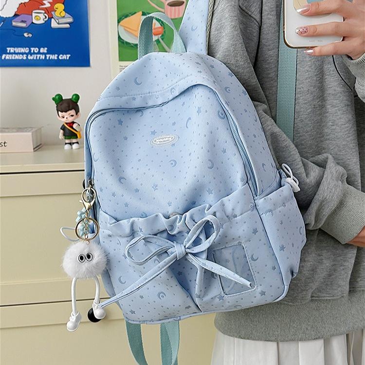 Cute Bowknot Backpack for Women Large Capacity Nylon School Backpack Kawaii Travel Daypack Casual College Bookbag