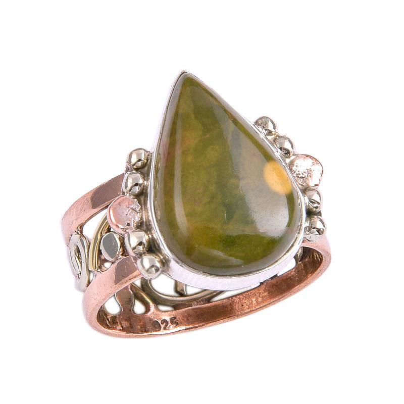 Piatră prețioasă Jasp Oceanic Natural Bicolor Argint Sterling 925 Bijuterii Inel M.8 N9w66