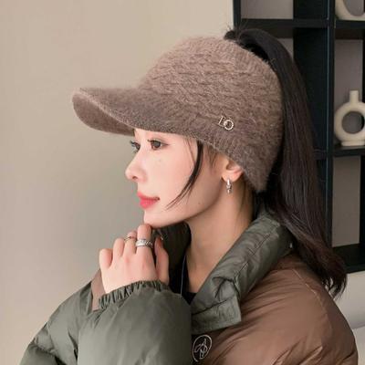New Autumn and Winter Woolen Knitted Empty Top Hat Thickened and Warm  Large Brim Peaked Hat  Fashionable  Versatile and Trend Proof