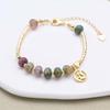 Women Constellation Zodiac Charm Strand Bracelet Natural Stone Indian Jasper Beads Gold Plated Fashion Jewelry Gifts