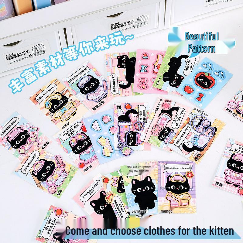 Livro de Adesivos de Feijão de Vestir Gato Maçã Feito à Mão para Decoração de Diário Infantil