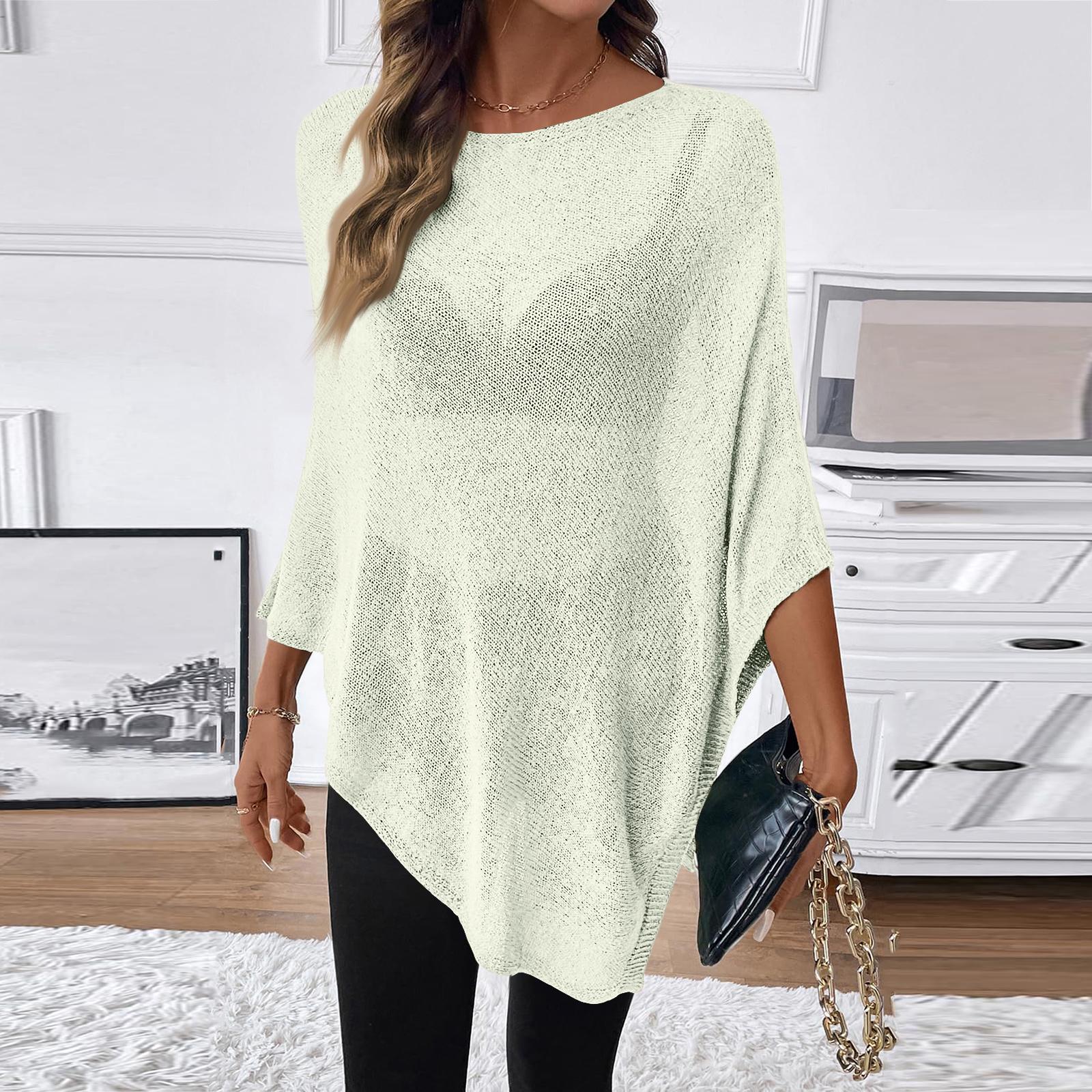 

Women Lightweight Beach Cover Up Short Sleeve Hollow Out Loose Fit Casual Summer Pullover Top for Vacation Travel One Size білий