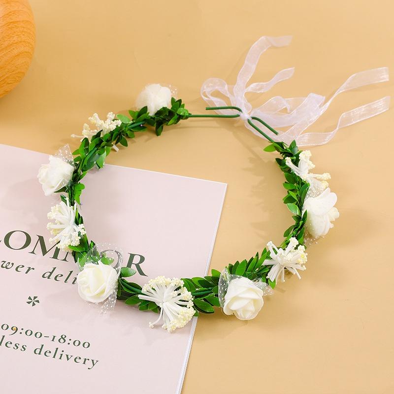 Ribbon Hairband Fabric Floral Hair Hoop Flower Wreath Headband Adjustable Artificial Rose Headband For Beach Parties Summer