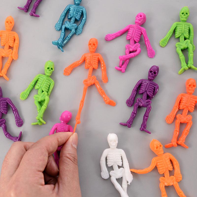 16Pcs Halloween Stretchable Skeleton Man Kids Party Favors TPR Soft Rubber Zombie Horror Doll Stress Relief Toy Halloween Gifts