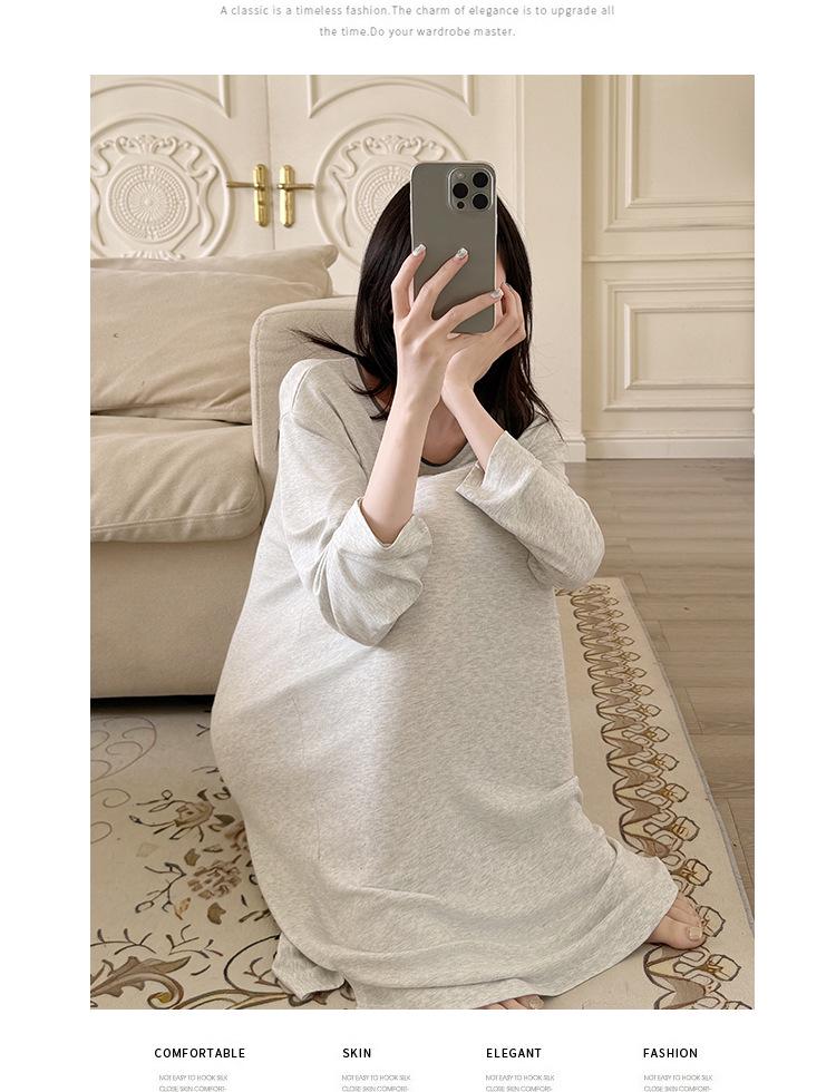 Übergröße Modal Viskose Nachthemd mit Brustpolstern für Frühling und Herbst