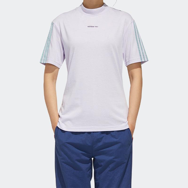 Adidas T-shirt Esportiva Neo Casual com Gola Canelada Tops Femininos Roxo-Claro GD8562
