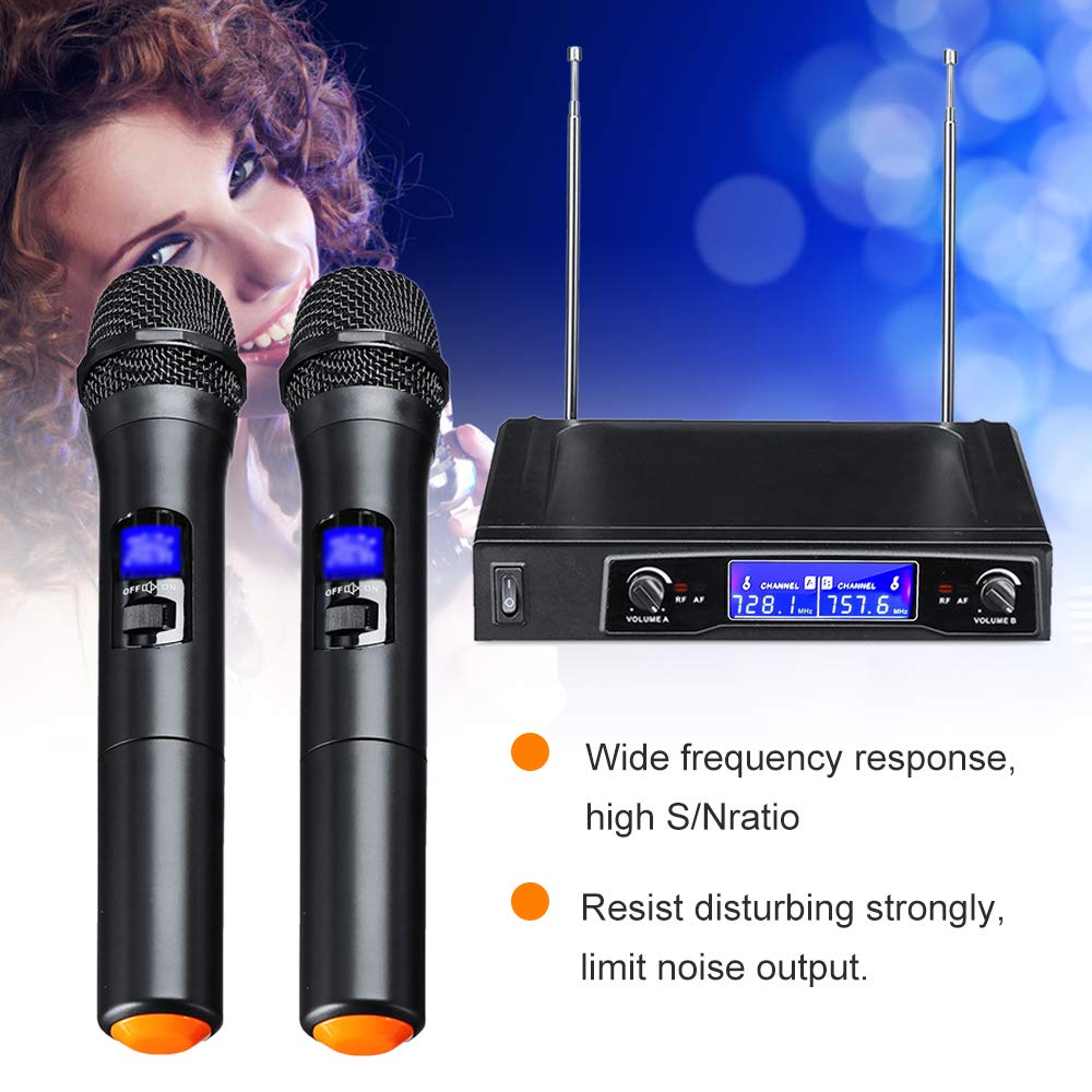 ZEYUAN Karaoke Microphone UHF Professional 2 CH Cordless Dual Handheld Microphone Digital LCD Display Microphone System Set for Church and Speeches