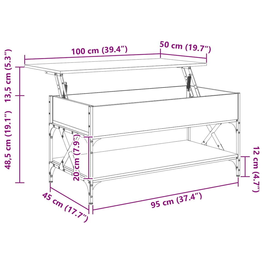 Coffee Table Smoked Oak 100x50x50 cm Wood Based Material and Metal