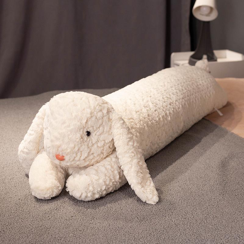 Soft cute cylindrical throw pillow, long rabbit throw pillow, plush large rag doll, sleeping pillow on the bed, female