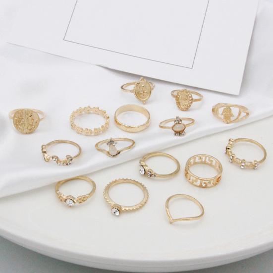 15Pcs Twist Stackable Knuckle Rings Alloy Carved Hollow Heart Finger Rings Jewelry Accessory