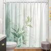 1pc Minimalist Leafy Branch Shower Curtain - Green Leaves & Bubble Shapes, 70.8x70.8", Polyester, 12 Hooks, Washable