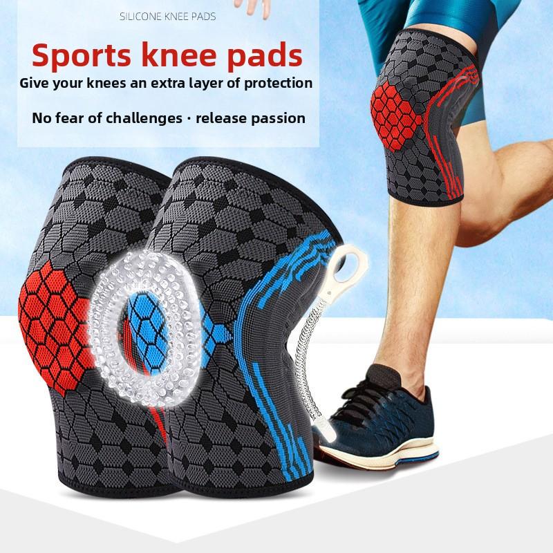 New Sports Nylon Knitted Knee Pads Spring Strip Support Silicone Strip Non-slip Silicone Ring Pad Support Fitness Knee Pads
