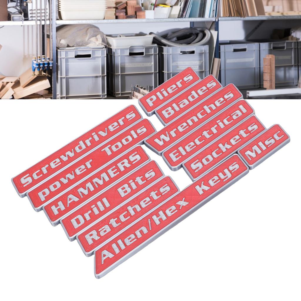 12pcs Magnetic Toolbox Labels Reusable 3D Printed Toolbox Drawer for Steel Tool Boxes Cart Drawers Cabinets
