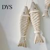 Seaside Wall Hanging Rustic Nautical Wooden Fish Decor, Coastal Beach Style Home Decor Ornament with Fishing Net for Lake House, Bedroom, Bathroom