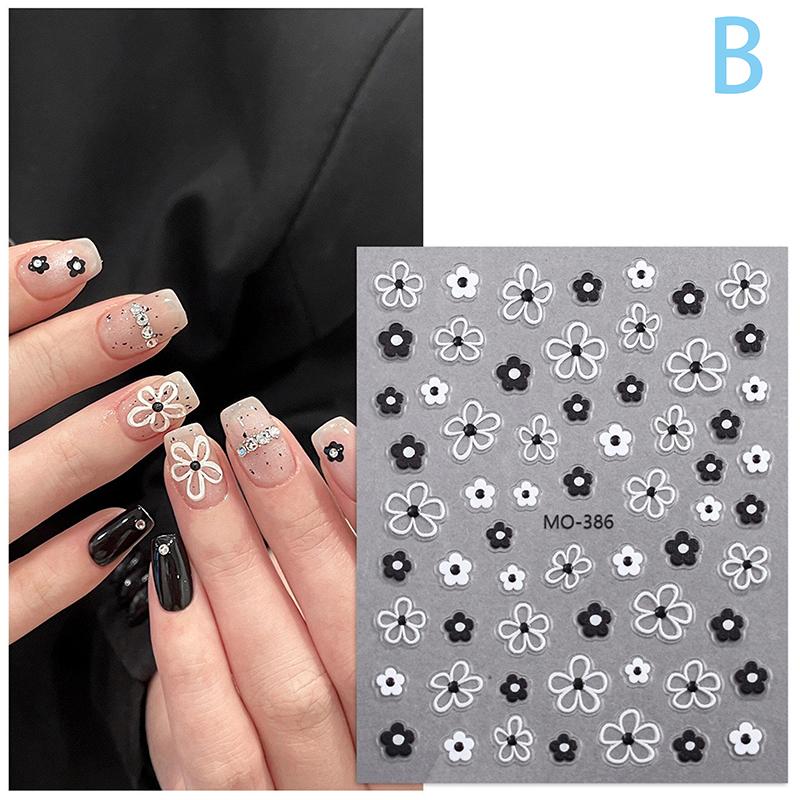 

Наклейки для ногтей Blossom 3D, белые, черные, лепестки цветов, наклейки для дизайна ногтей, элегантный свадебный дизайн, весенний цветочный маникюр, слайдер, декор