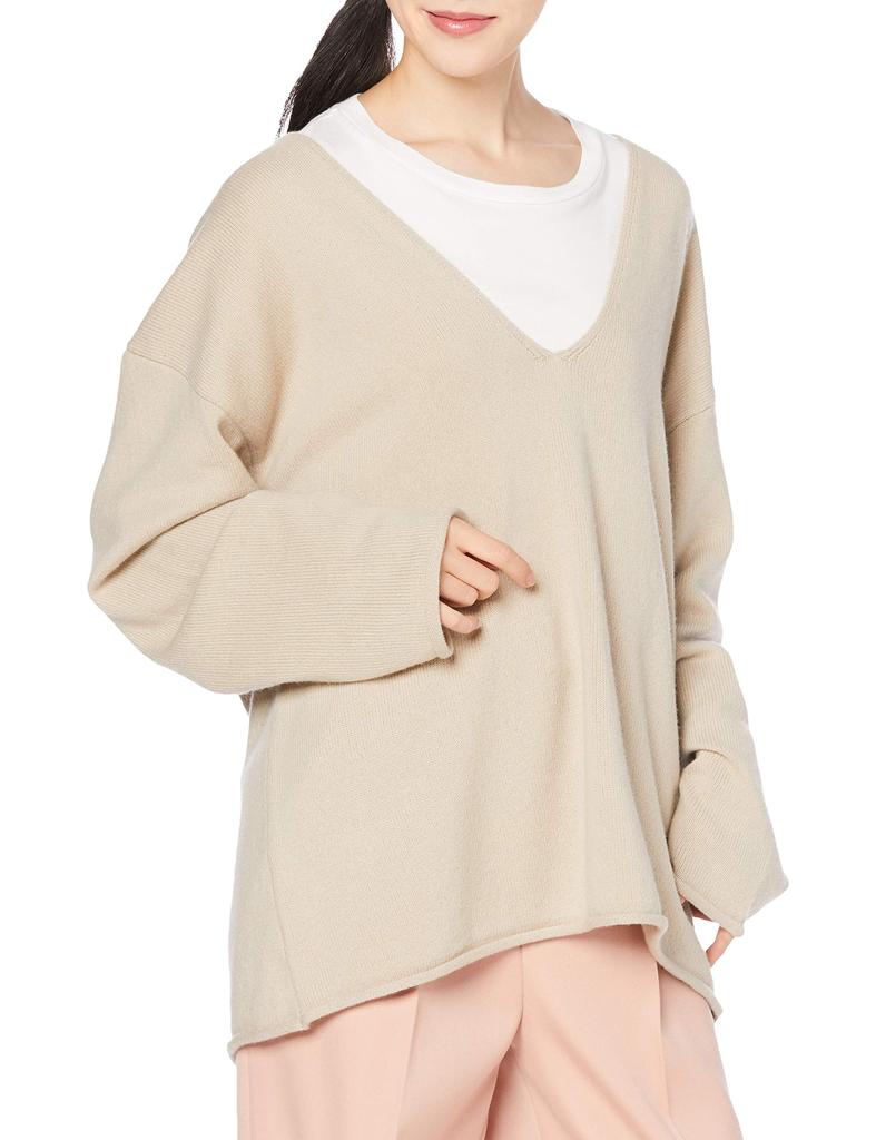 Mira Owen Wool Blend Deep Knit Japan Size 0 to Japanese size V-Neck Top, 09WNT204225, Women's, IVR, (equivalent 7)
