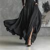 Black High Neck Long Sleeve Turtleneck Top and Pleated Wide Leg Skirt Set
