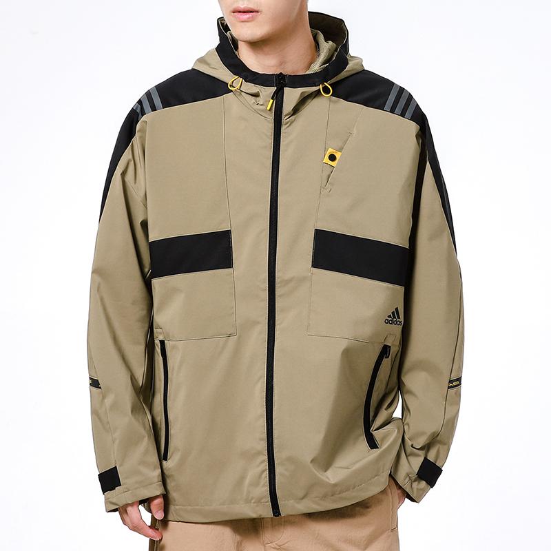 Adidas Sport Casual Hooded Training Knit Jacket Men Outerwear Khaki H40238