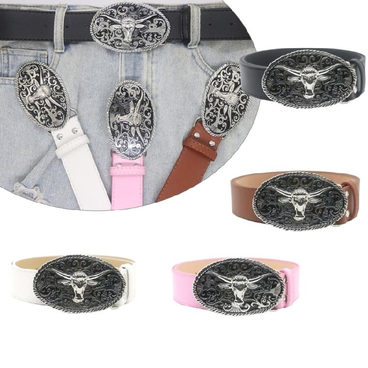Convenient Waist Belt Bull Head Buckle Waist Belt PU Leather Wide Belt Adjust Coat Dress Female Western Waistband
