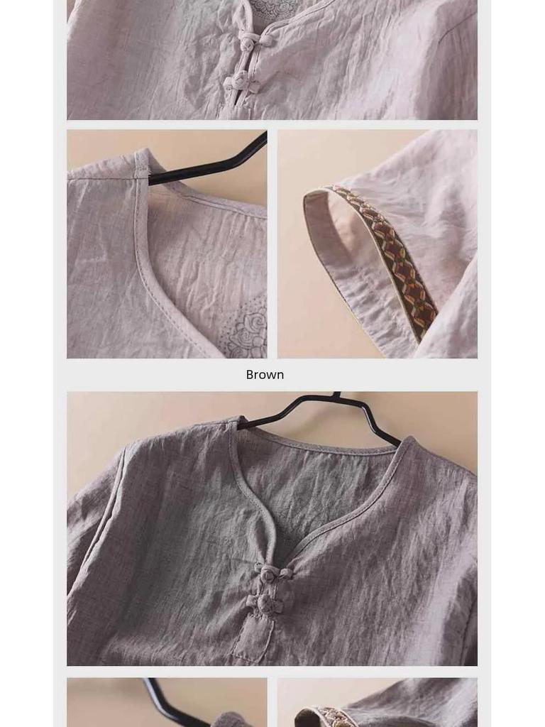 Herren-T-Shirt aus geknöpftem Leinen mit V-Ausschnitt und kurzen Ärmeln