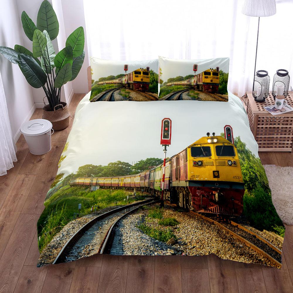

Комплект пододеяльника в стиле стимпанк с железнодорожным поездом, размер США кинг, квин, дабл, фулл, твин, одинарный 140cmx200cm