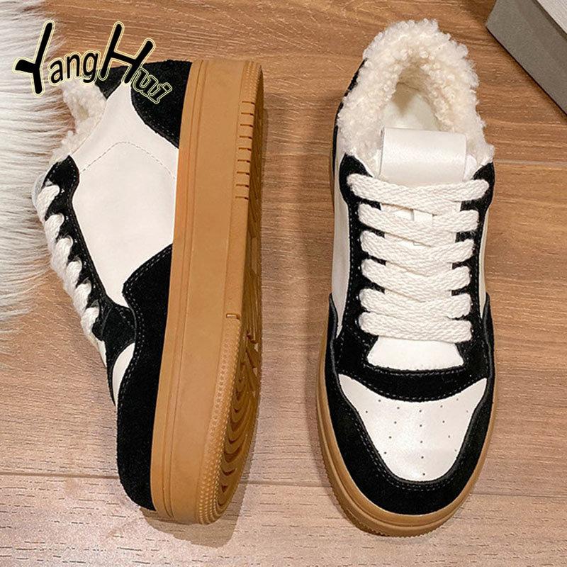 Fashion Mixed Colors Retro Wool Warm Sports Casual Breathable Platform Sneakers Korean Style Wear-resistant 20242 Fashion Spring Autumn