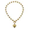 European & American Geometric Heart Choker: Gold Beaded Necklace with Round Peach Heart Pendant for Women