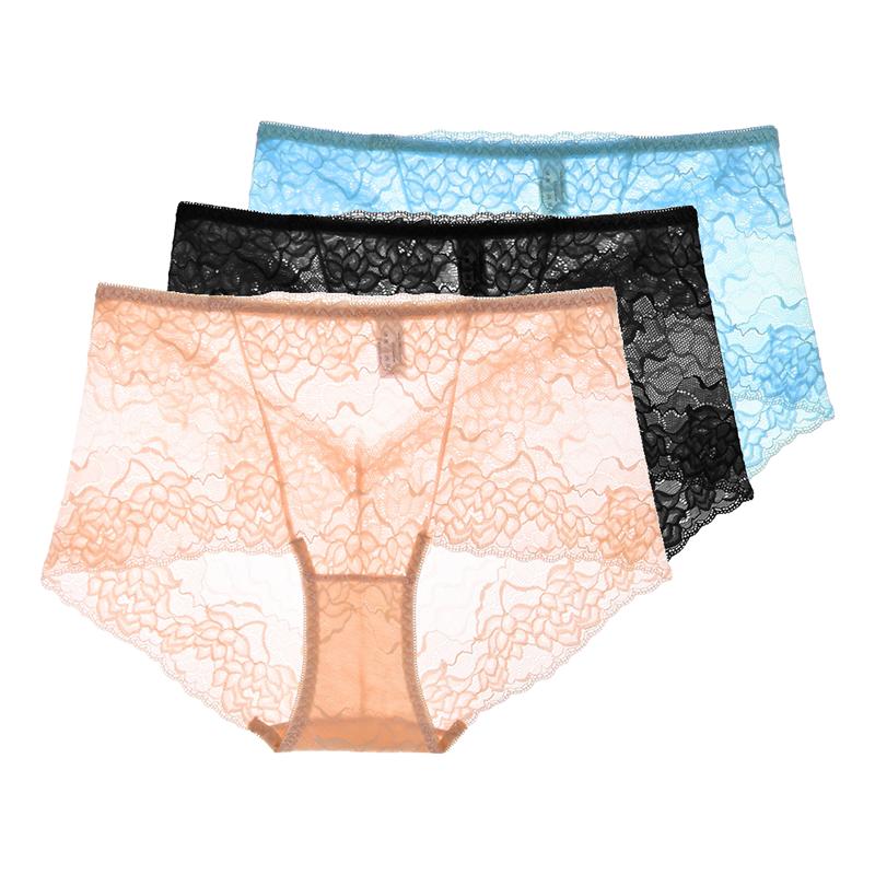 3 Pezzi Lingerie Sexy da Donna Vita Alta Slip in Pizzo Rete Trasparente Boyshorts Slip da Donna