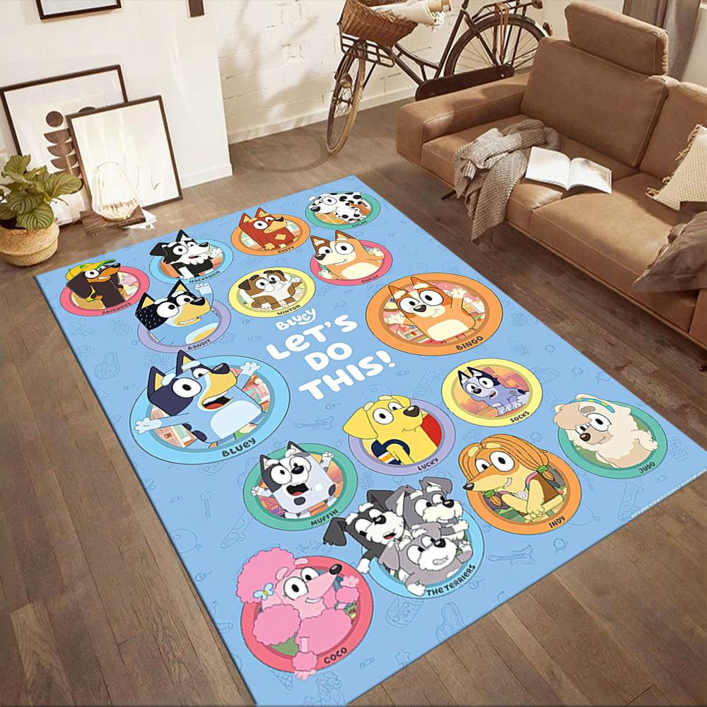 I tappeti quadrati Bluey's Playful Pals sono un'ottima scelta per soggiorni, camere da letto, arredamento della casa e come regali.